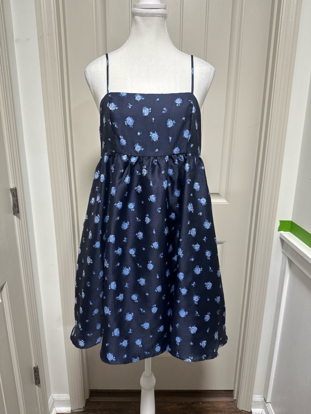 vestique Navy Blue Floral Spaghetti-Strap Dress